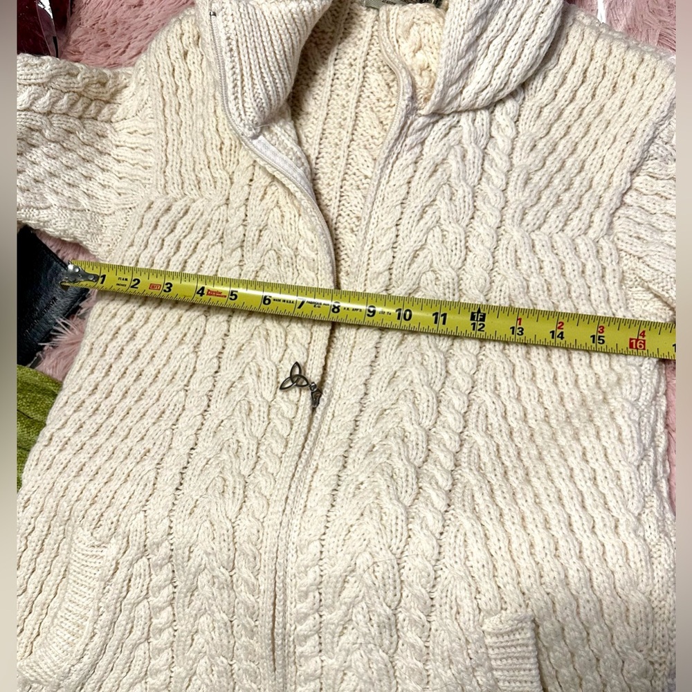 Merino hooded Aran sweater coat / tunic / sweater  - small - Picture 5 of 10